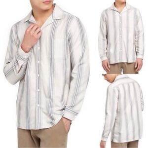 Onia Tim Del Mar Stripe Long Sleeve Shirt Sea Fog NWT Large